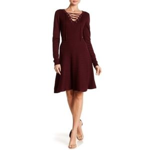 Nina Leonard Size Small Maroon/Wine Corset Lace-Up Sweater Dress